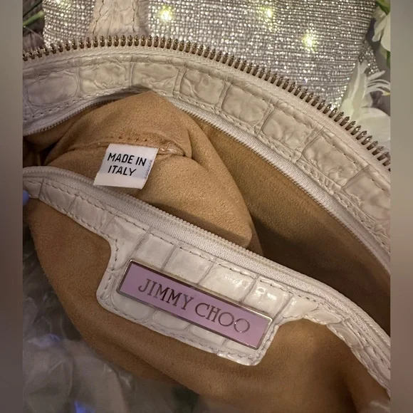 JIMMY CHOO Authentic Ivory Rhea Leather Croc Luxe Handbag - Picture 12 of 16